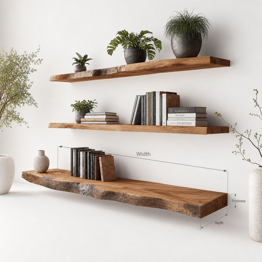 Live Edge Solid Wood Floating Shelves – Rustic Wall Decor for Home Use