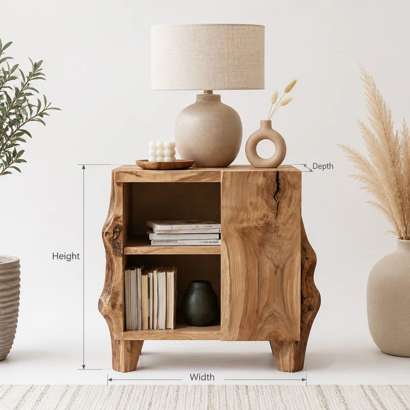 Live Edge Solid Wood Sculptural Nightstand - Organic Modern Japandi Bedside Table