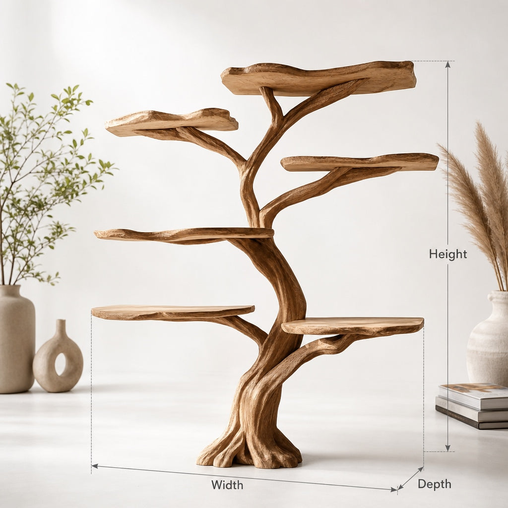 Live Edge Solid Wood Tree Bookshelf – Floor Standing Sculptural Masterpiece
