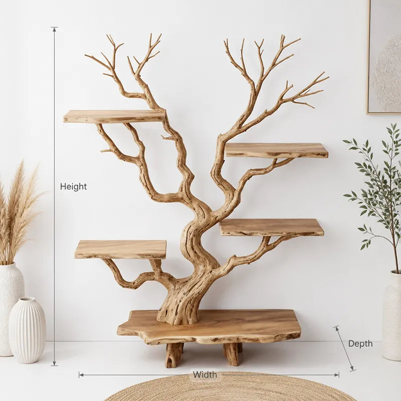 Live Edge Solid Wood Tree Branch Biophilic Design Bookshelf
