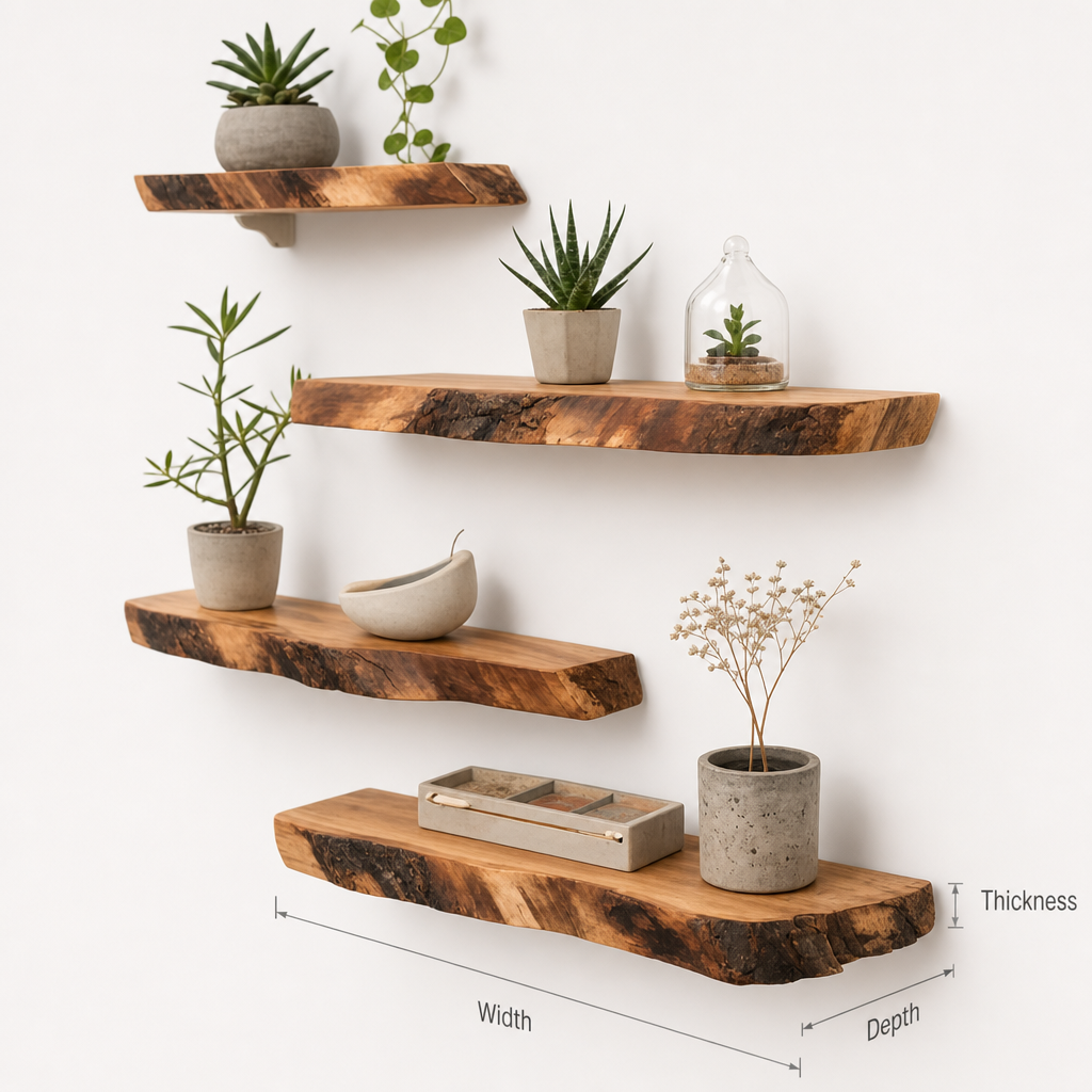 Live Edge Teak Root Floating Shelf – Rustic Wood for Plants, Books & Home Décor