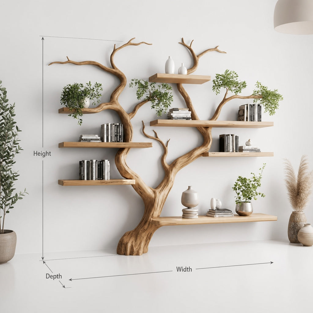 Live Edge Tree Branch Bookshelf – Handmade Wooden Wall Shelf for Modern Interiors