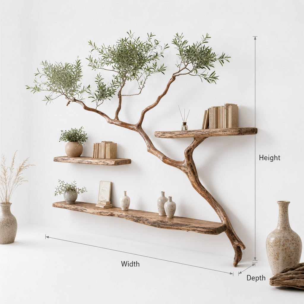 Live Edge Tree Wall Shelf – Artistic Wooden Floating Shelf, Rustic Handmade Decor