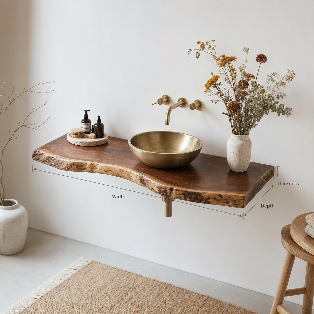 Live Edge Vanity Shelf – Handmade Rustic Bathroom Wall Decor