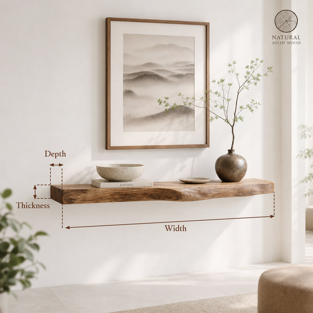 Live Edge Wall Floating Shelf – Handmade Solid Wood Console Shelf for Entryway
