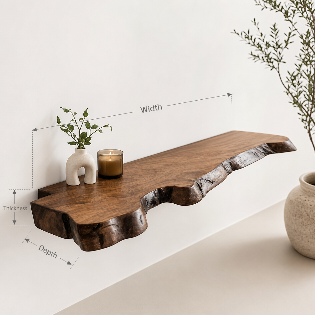 Live Edge Walnut Floating Shelf – Farmhouse Wooden Heavy Duty Shelf Christmas Décor