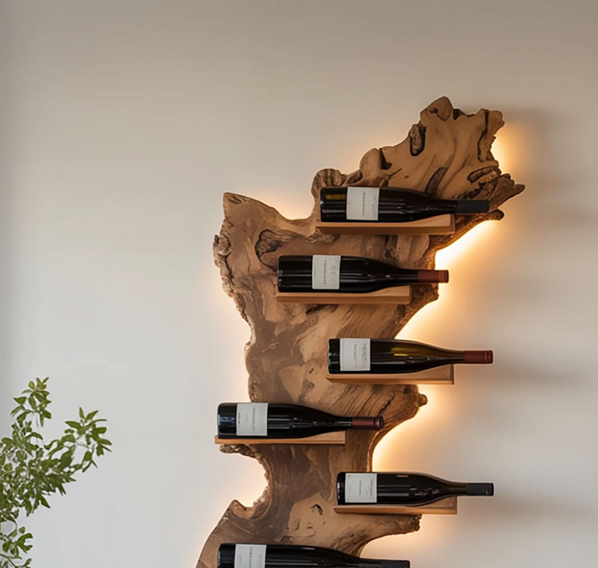 Handcrafted solid wood wine holder with LED backlight
