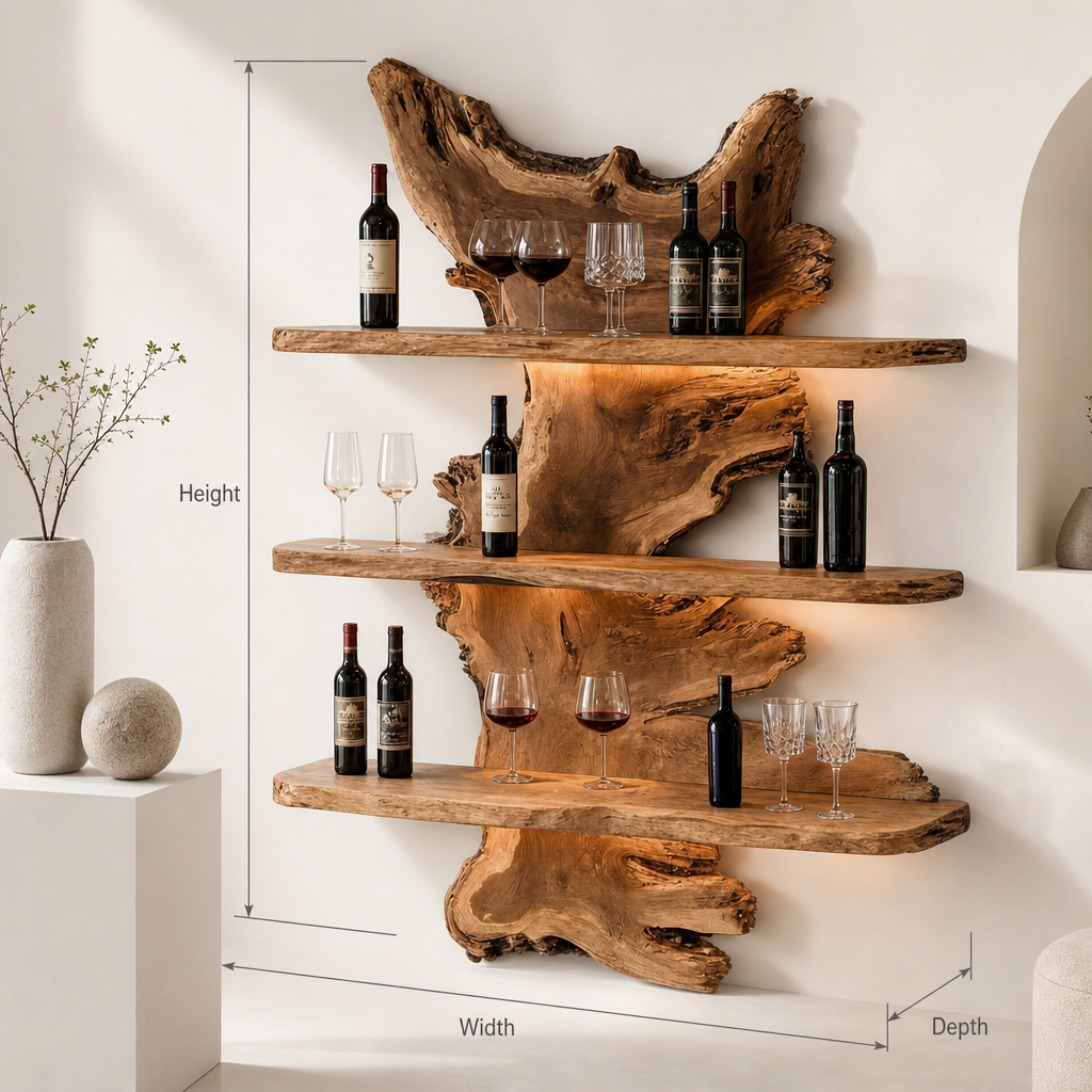 Live Edge Wood Bar Shelf, 3-Tier Floating Bar Shelves, Handmade Rustic Wall Bar Display Rack