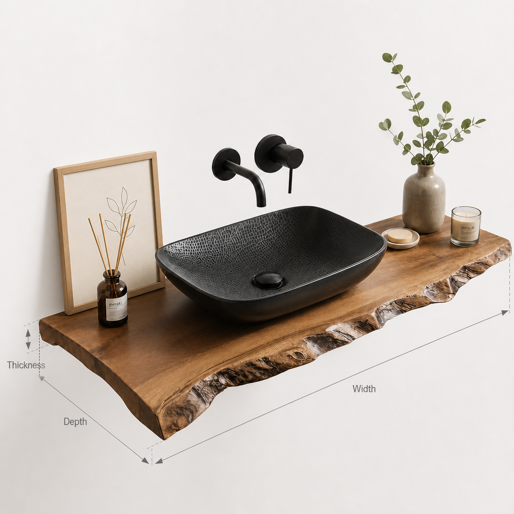 Live Edge Wood Bathroom Vanity – Handmade Natural Solid Wood Sink Countertop