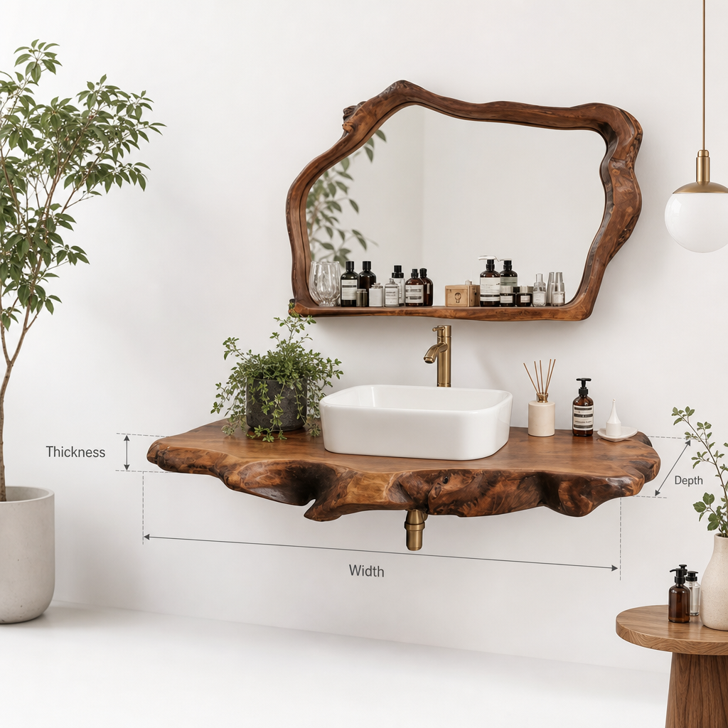 Live Edge Wood Bathroom Vanity – Handmade Solid Wood Sink Countertop