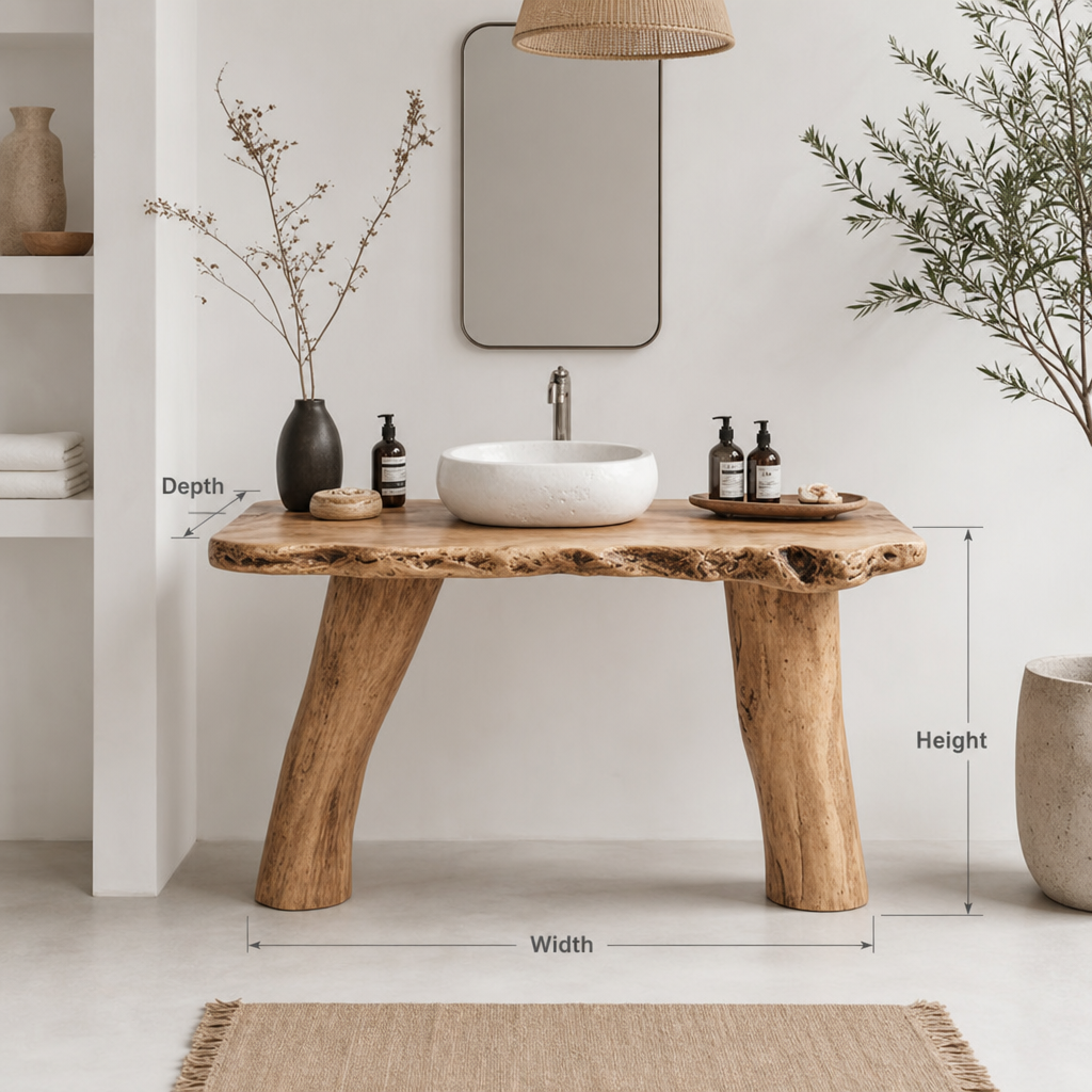 Live Edge Wood Bathroom Vanity – Natural Solid Wood Sink Console