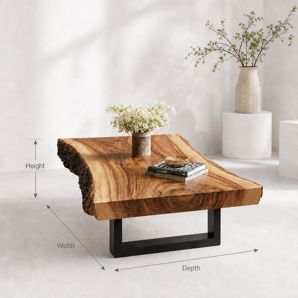 Live Edge Wood Coffee Table – Solid Modern Design with U-Shaped Legs