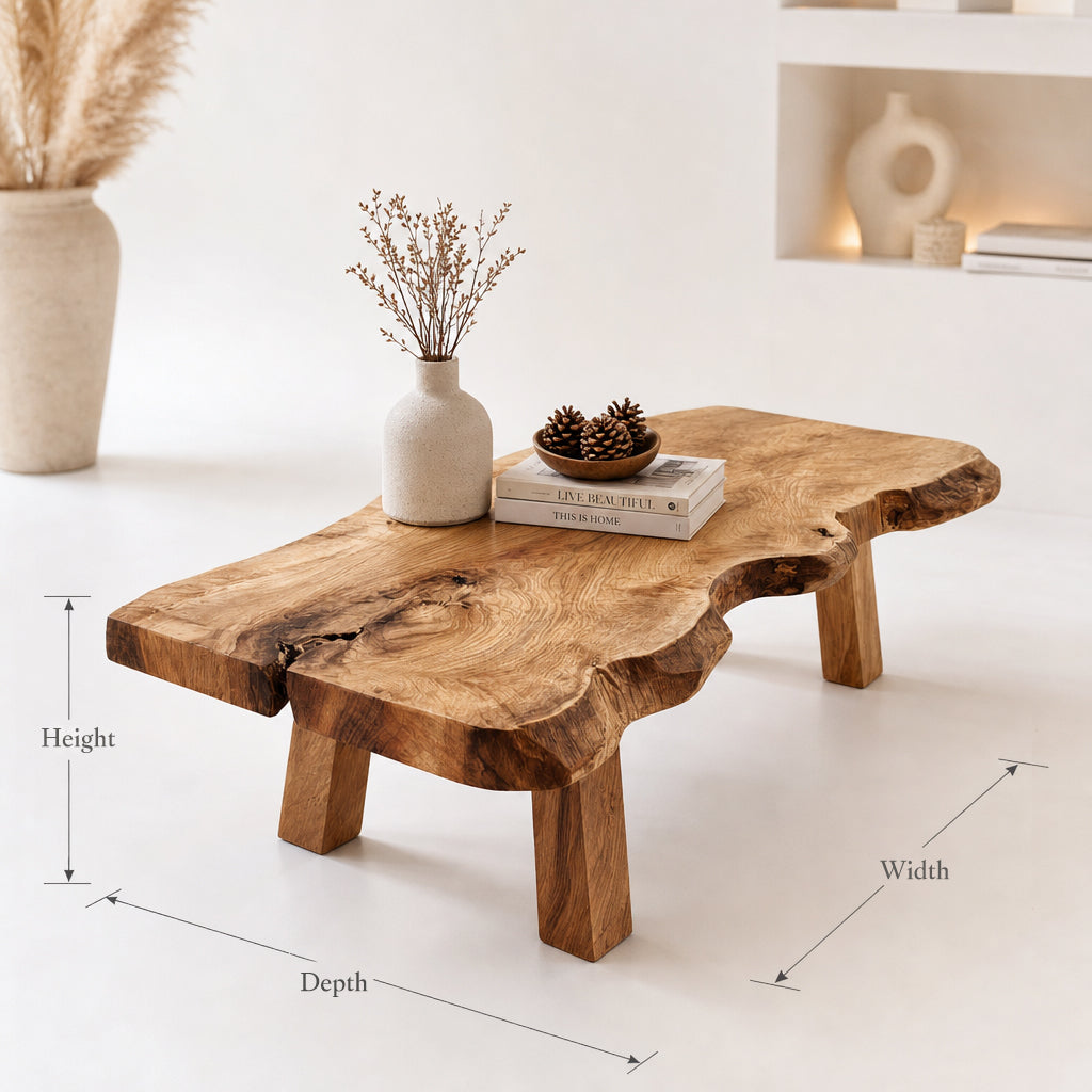 Live Edge Wooden Coffee Table – Rustic Handcrafted Solid Wood Mid Century Accent