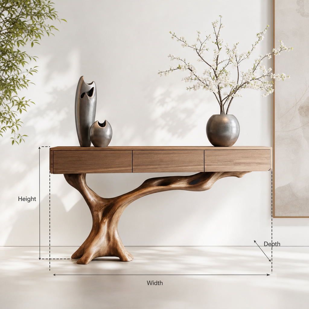 Live Edge Wooden Console Table – Handcrafted Tree Branch Base Entryway Table