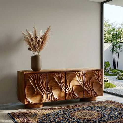 Luxury Credenza Sculpted Door Storage Furniture For Living