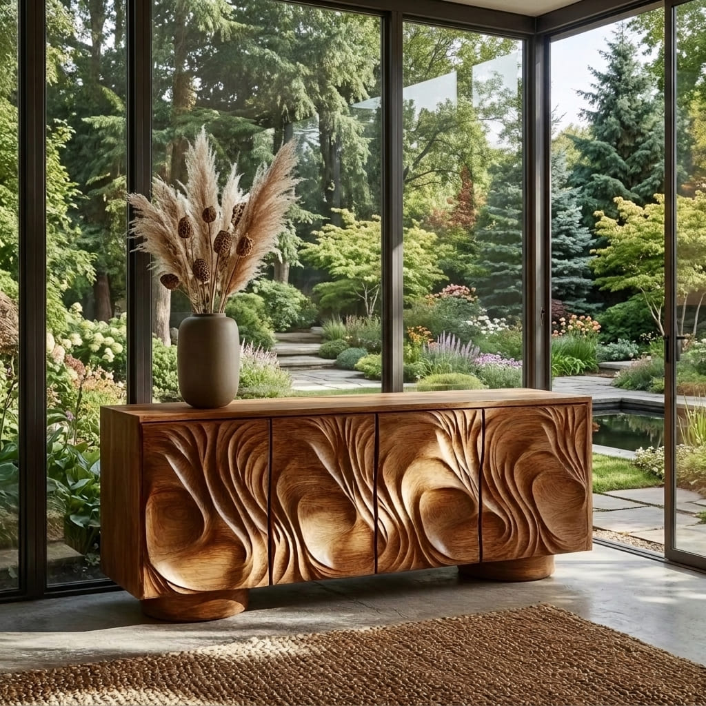 Handcrafted credenza cabinet designed for stylish storage and decorative display