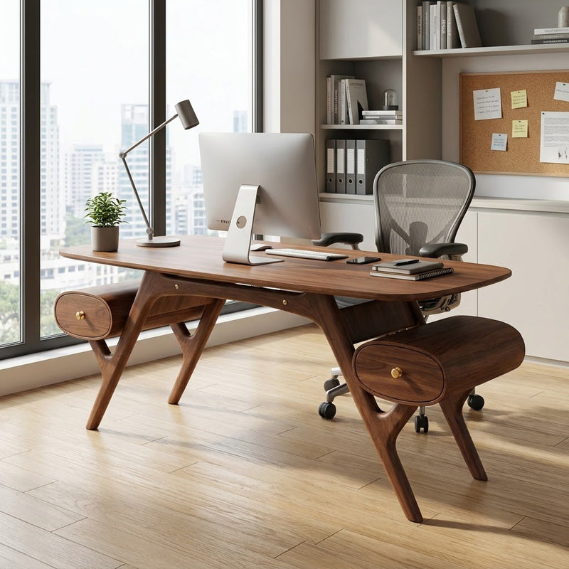 Sculpted executive desk with capsule drawers in solid wood