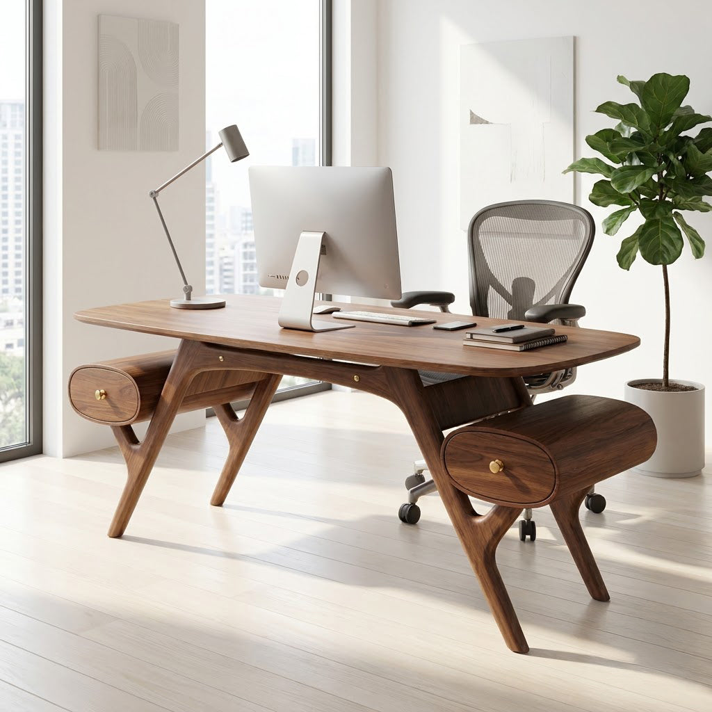 Mid-century solid wood executive desk enhancing a minimalist home workspace