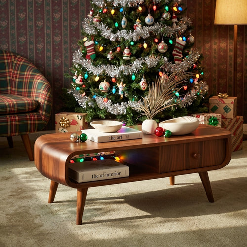 Mid-Century Modern Christmas Solid Wood Coffee Table