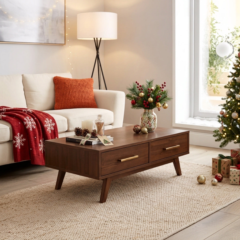 Contemporary low-profile wooden coffee table crafted from solid wood