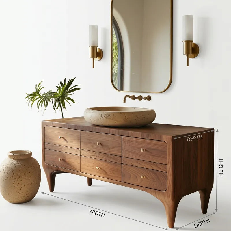 Mid-Century Solid Wood Freestanding Bathroom Vanity Console