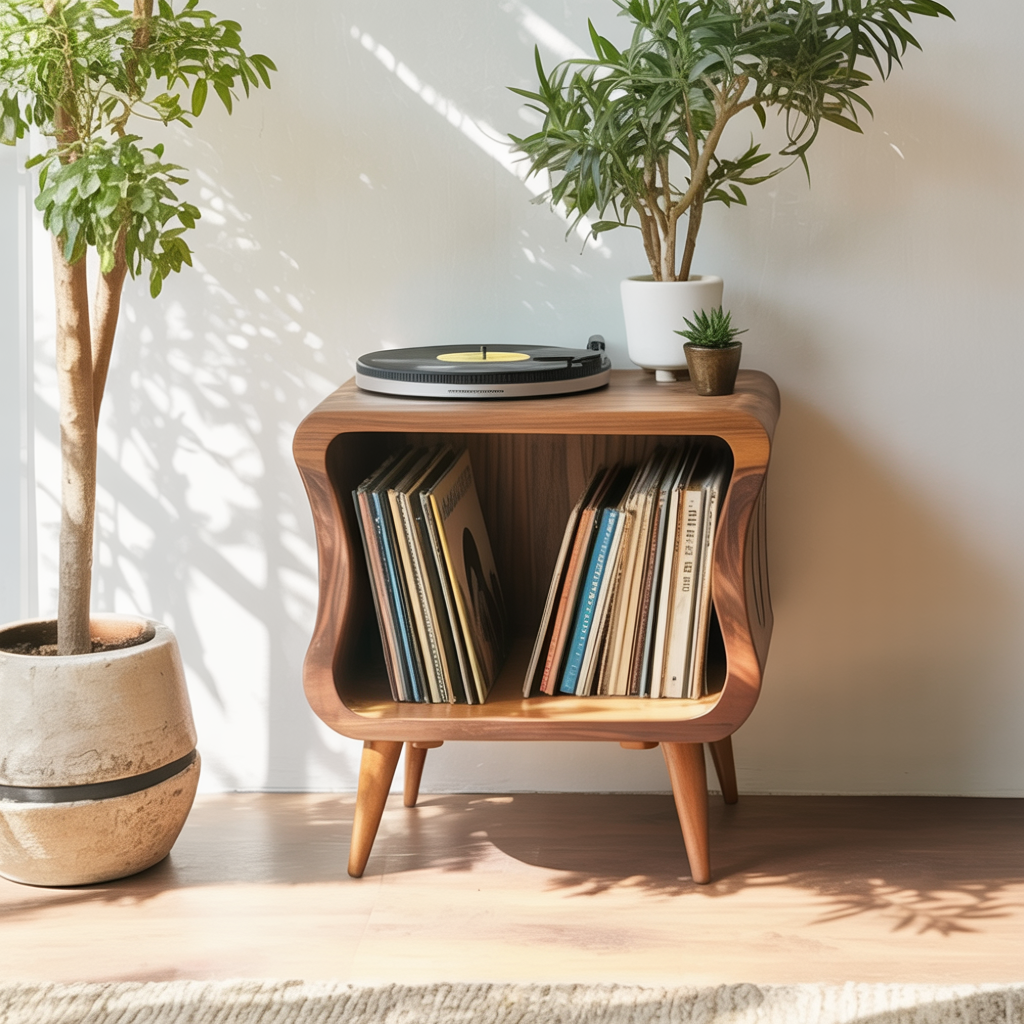 Mid century solid wood record player stand for living room