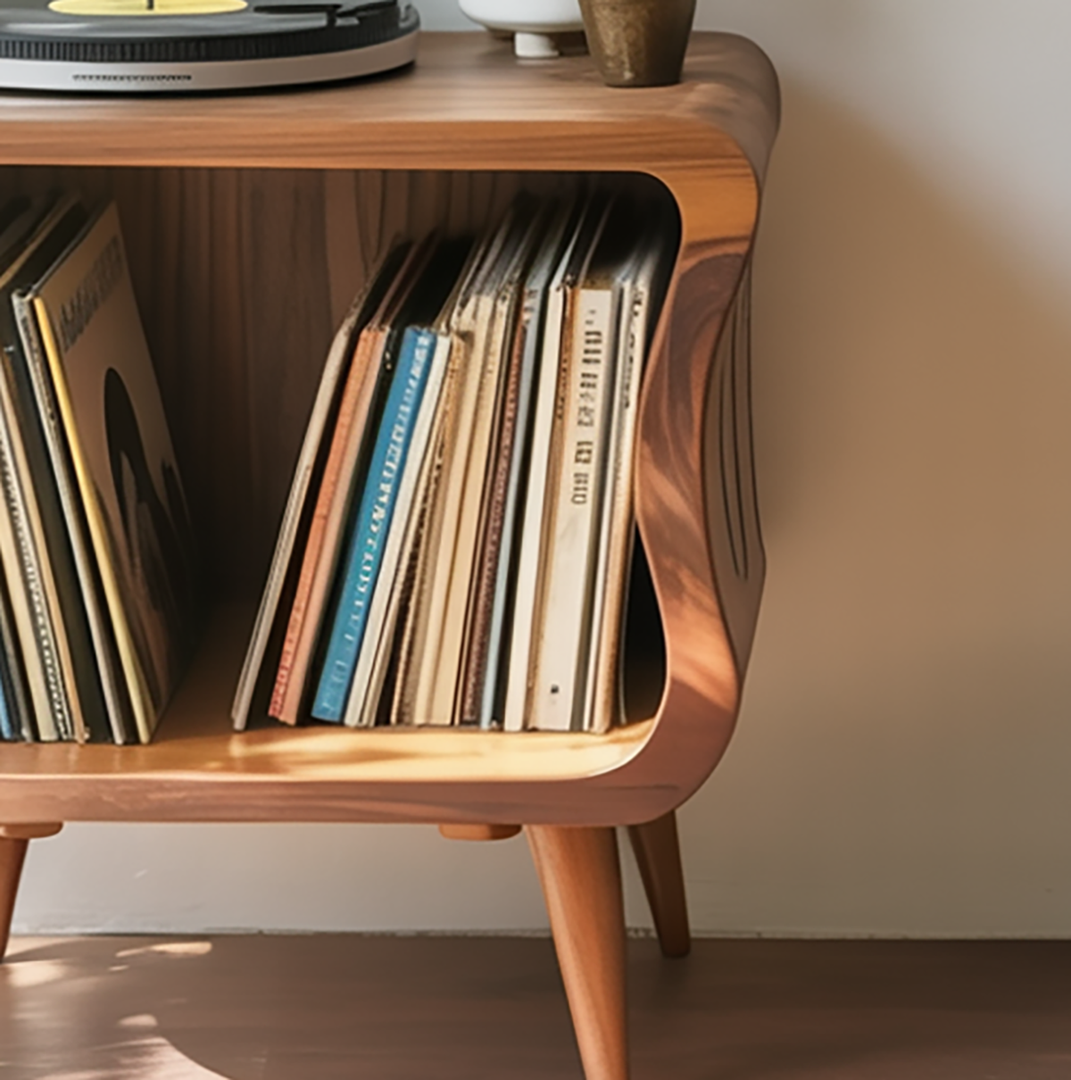 Wooden turntable stand with vinyl storage cabinet