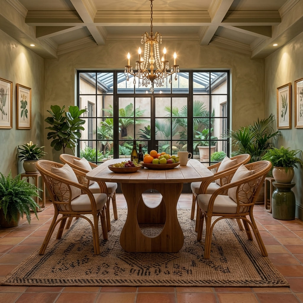 Solid wood dining table displayed in a warm and inviting family dining space