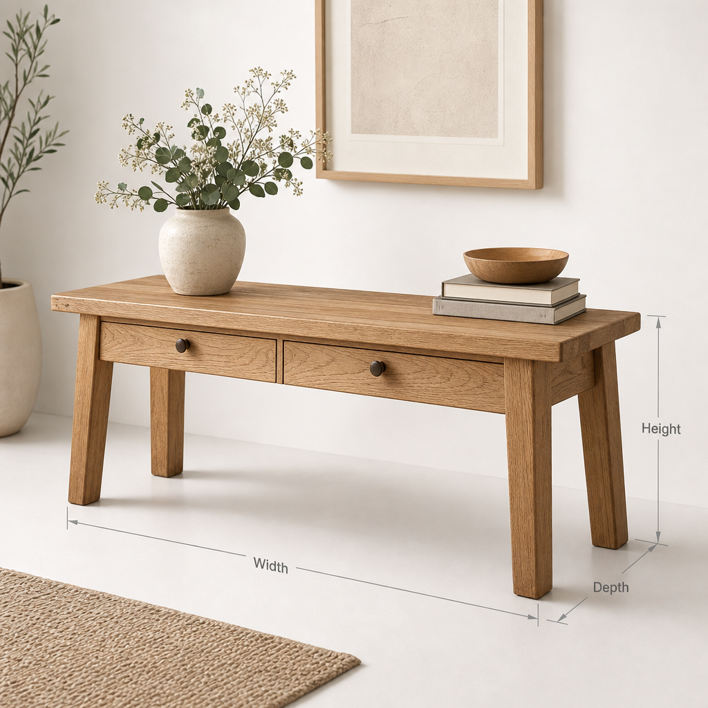 Mid-century modern solid wood bench for living room entryway accent seating