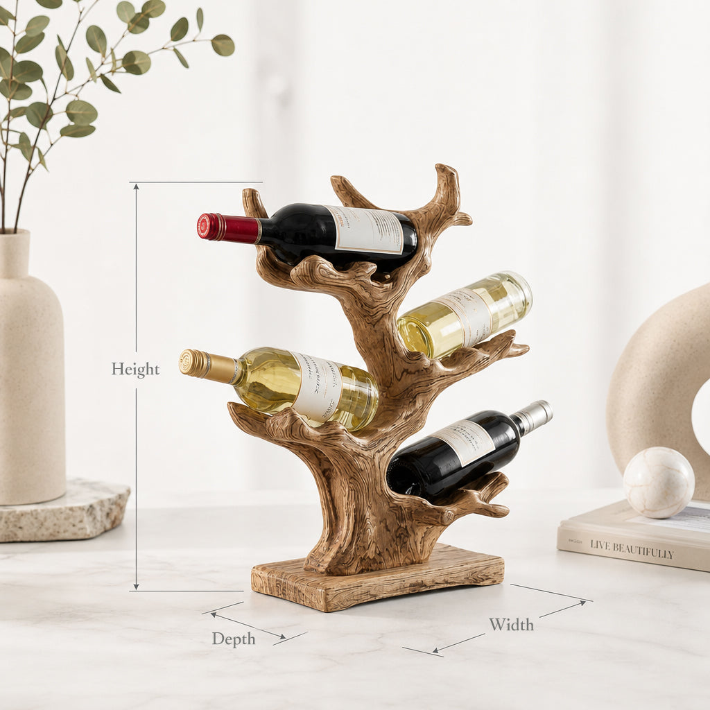 wine rack plant stand Mid Century Wine Rack – Solid Wood Countertop Wine Stand for Farmhouse Kitchen & Bar