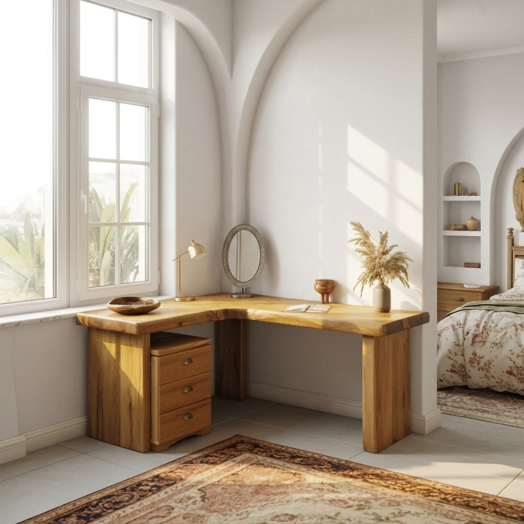 Minimal Organic Vanity Table Makeup Desk Corner L Shape Bedroom And Va