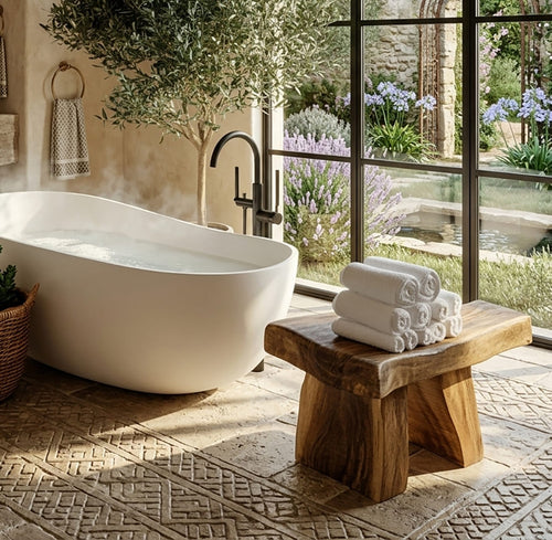 Minimalist Bathroom Stool With Organic Solid Wood Design For Bathroom