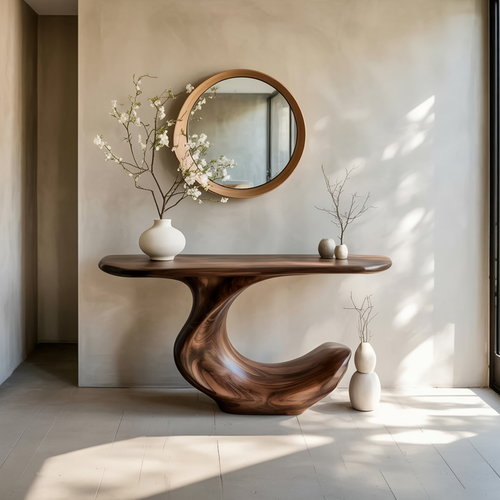Minimalist Curved Console Table Unique Flowing Wood Entry Table