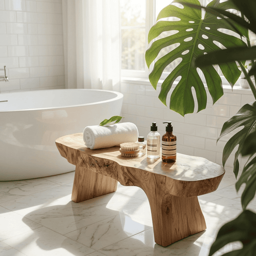 Minimalist Organic Shower Bench For Bathroom Or Spa
