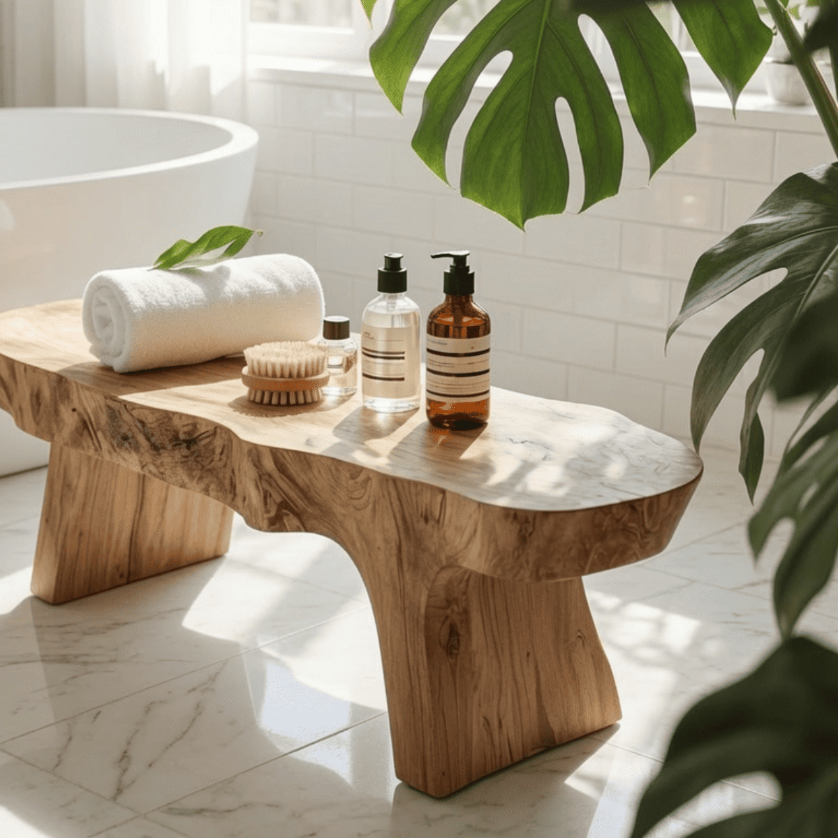 Artisan handcrafted live edge shower seat