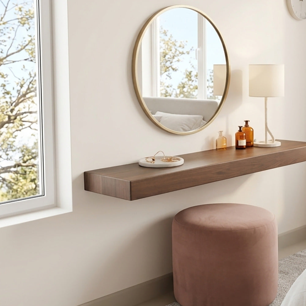 Minimalist solid wood thick floating vanity shelf