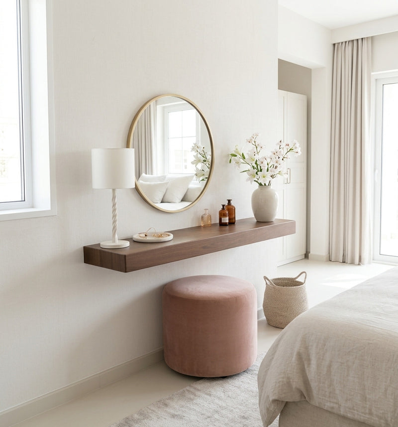 Minimalist wooden floating shelf crafted from solid wood