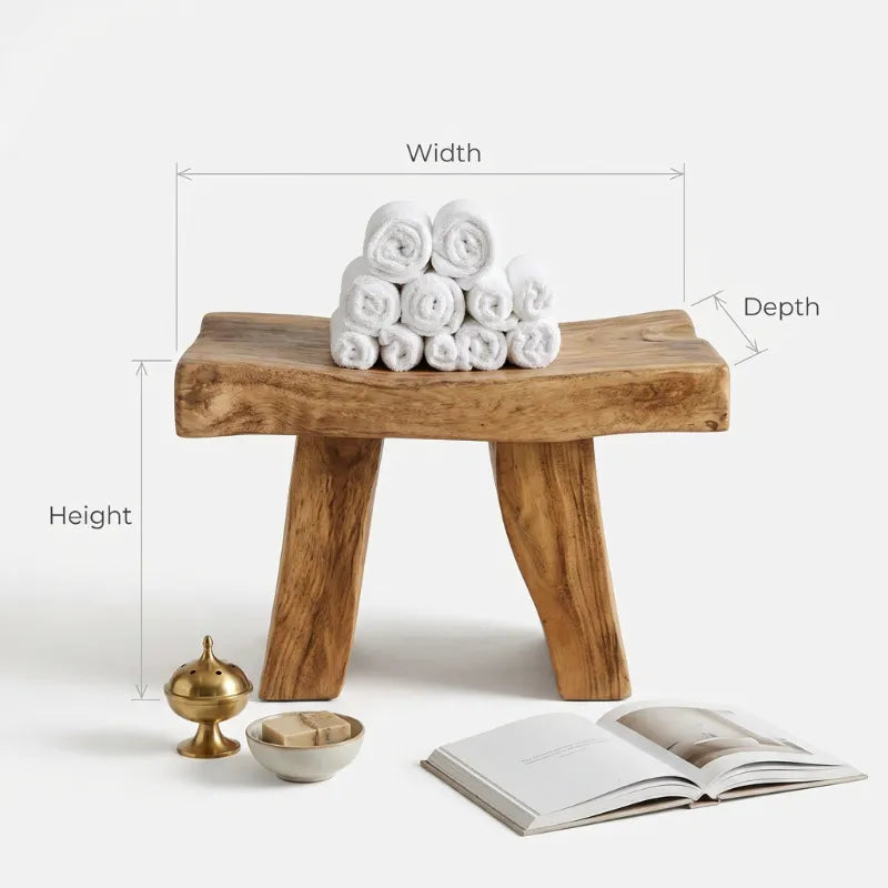 Minimalist Bathroom Stool With Organic Solid Wood Design For Bathroom