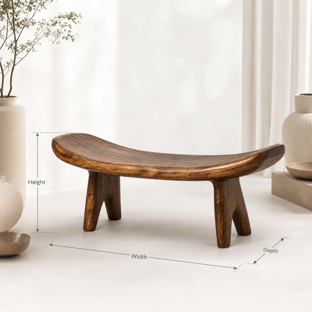 Minimalist Organic Wood Bench – Hand-Carved Sculptural Seating for Bedroom & Entryway