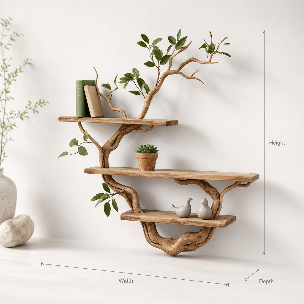 Minimalist Tree Shaped Wall Shelf - Solid Wood Branch Bookshelf