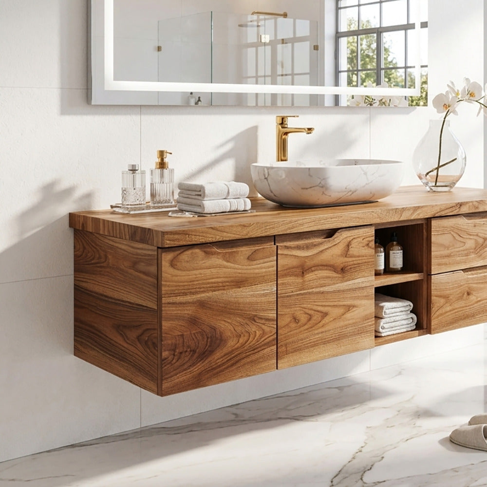 Contemporary solid wood floating bathroom vanity