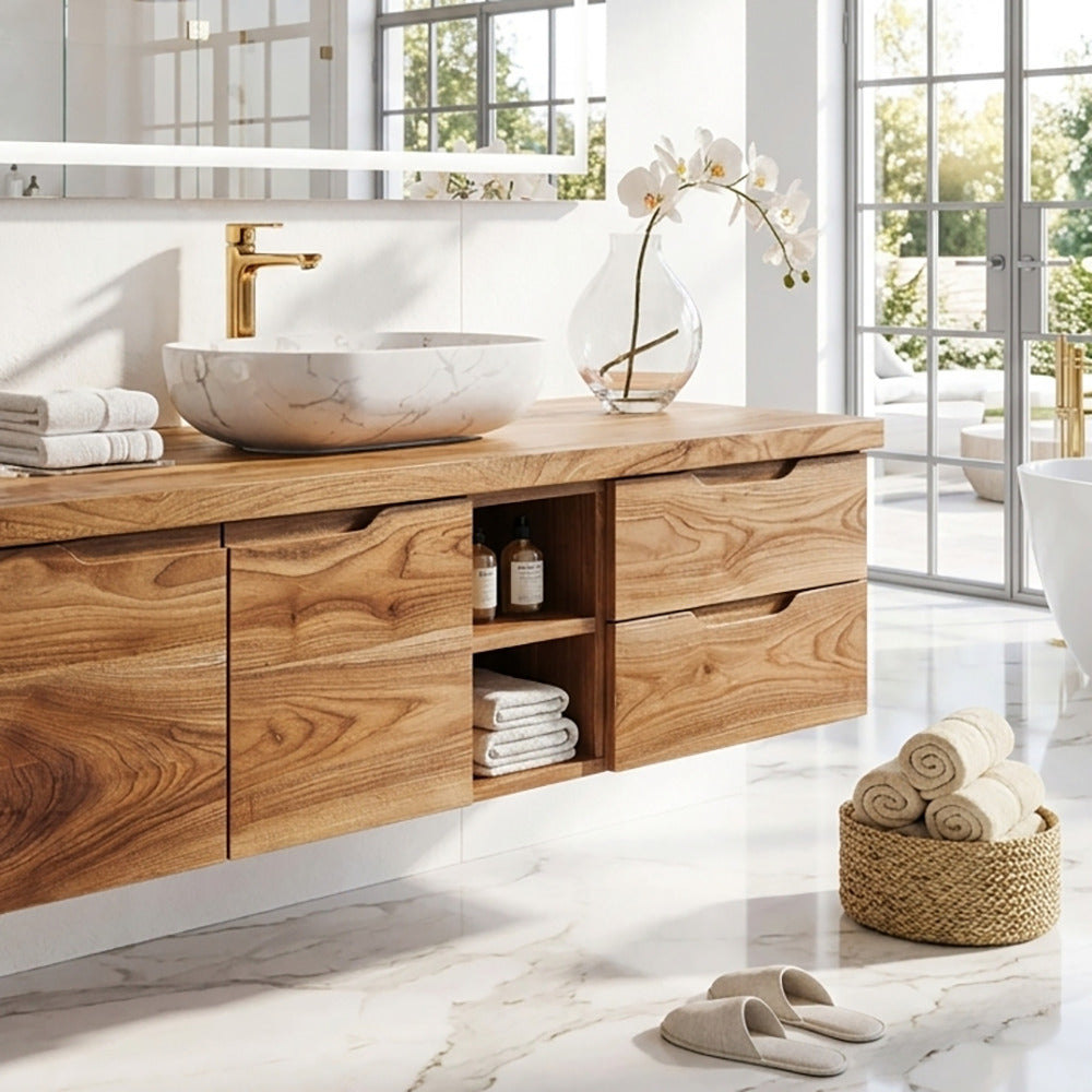 Elegant solid wood wall-mounted bathroom vanity