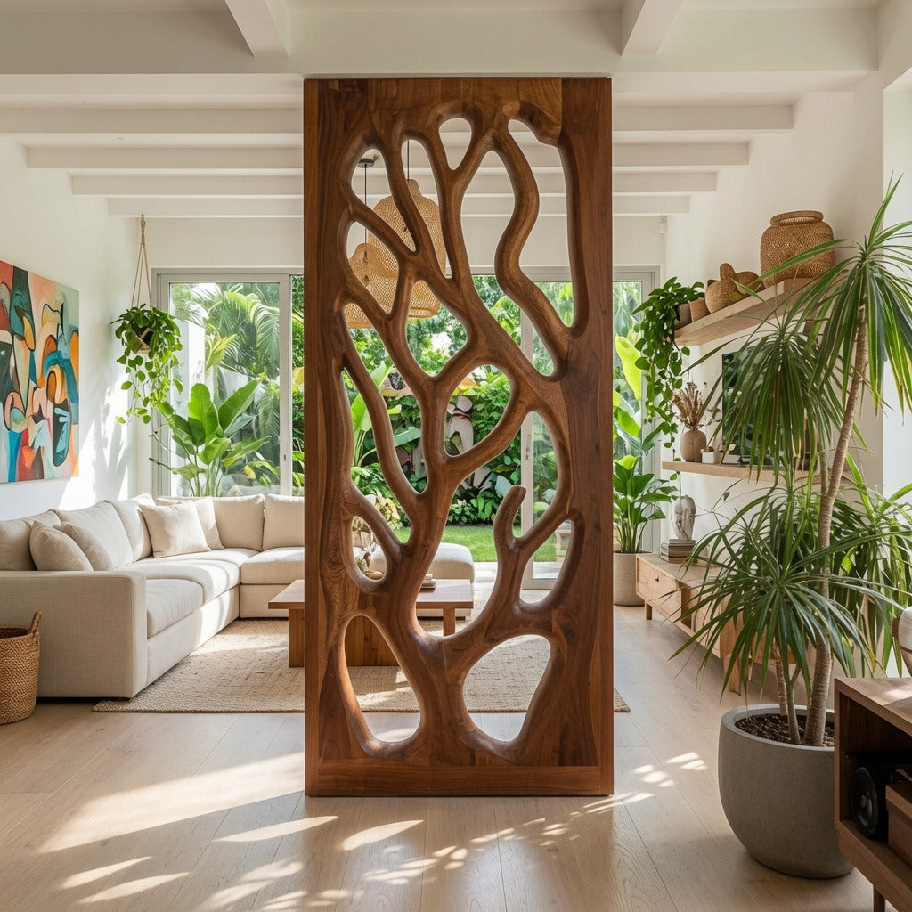 Modern Flowing Carved Divider For Living Room