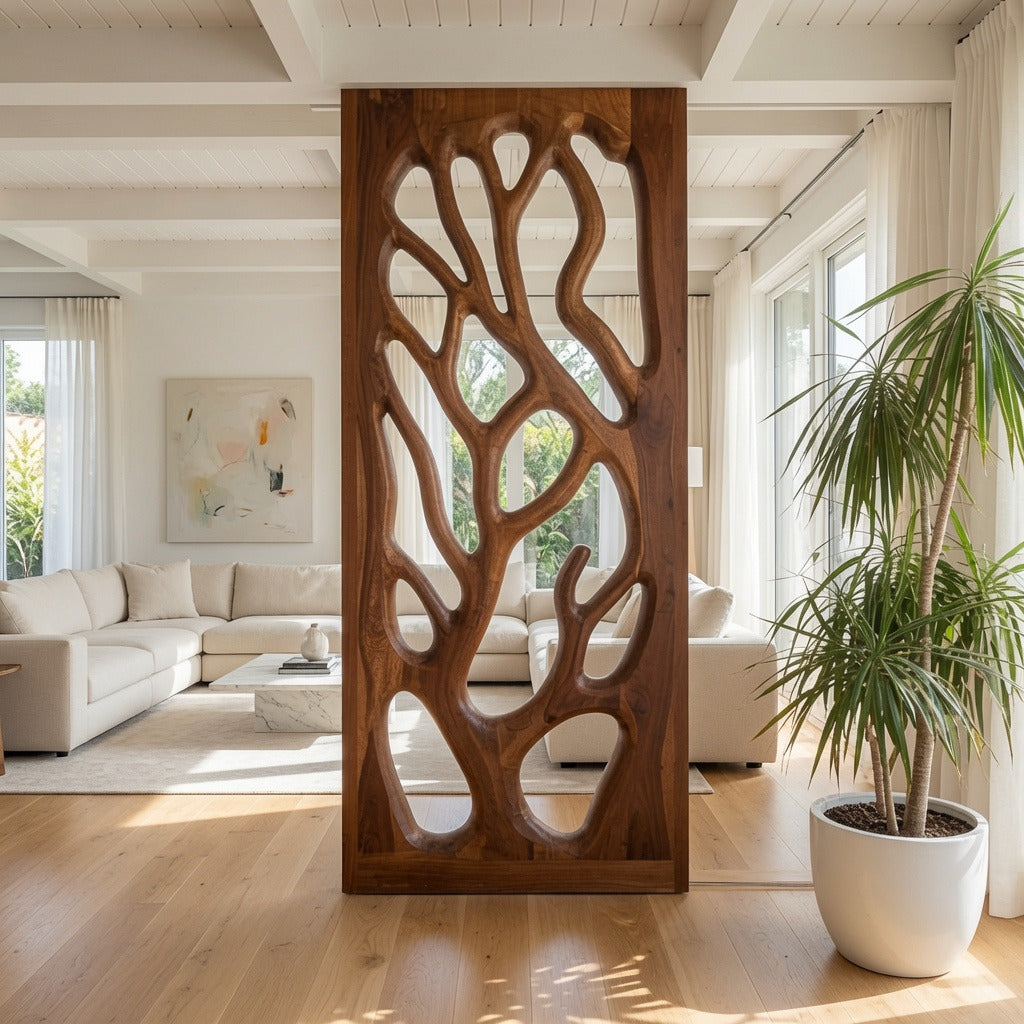 Modern Flowing Carved Divider For Living Room