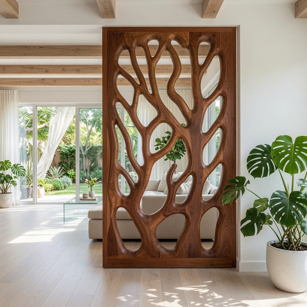 Modern Flowing Carved Divider For Living Room
