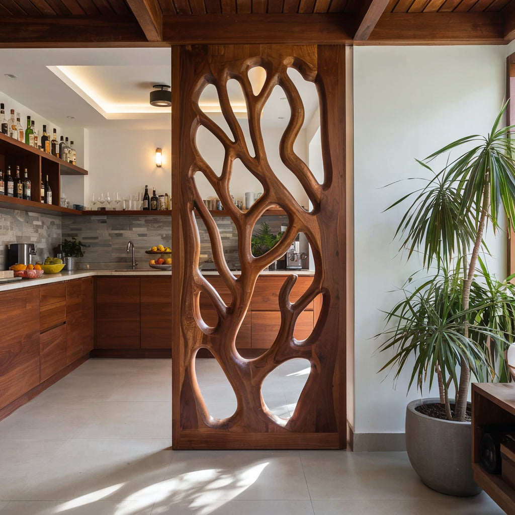 Modern Flowing Carved Divider For Living Room