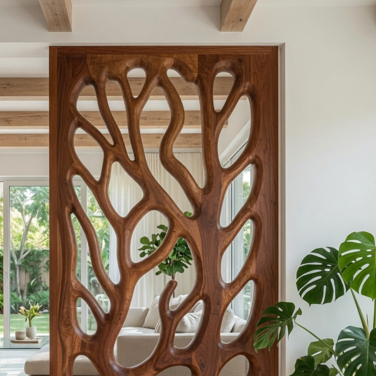 Modern Flowing Carved Divider For Living Room