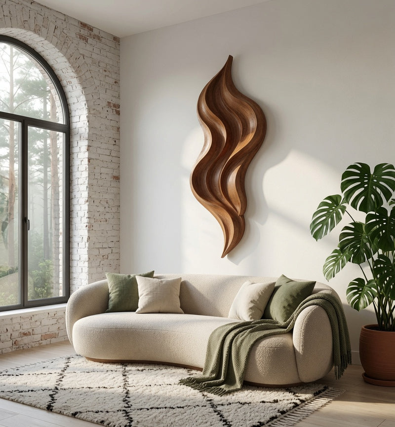 Modern fluid wall decor panel in solid wood