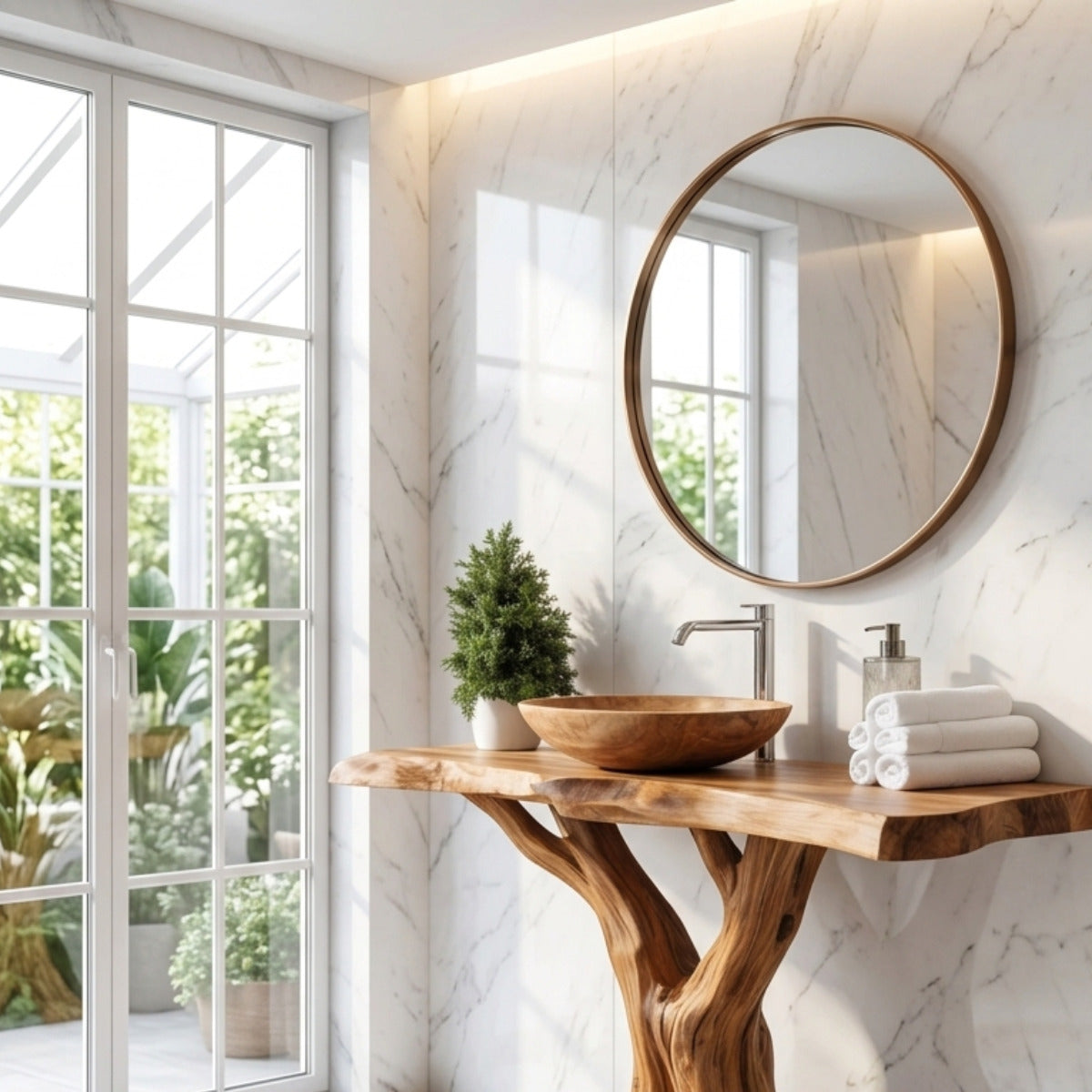Contemporary solid wood bathroom vanity with live edge