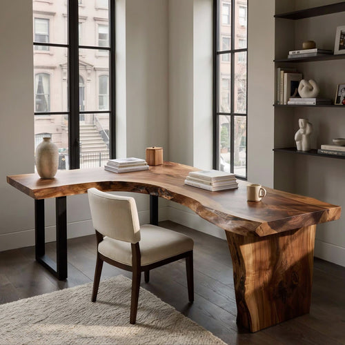 Modern Live Edge L Shaped Desk For Study Room